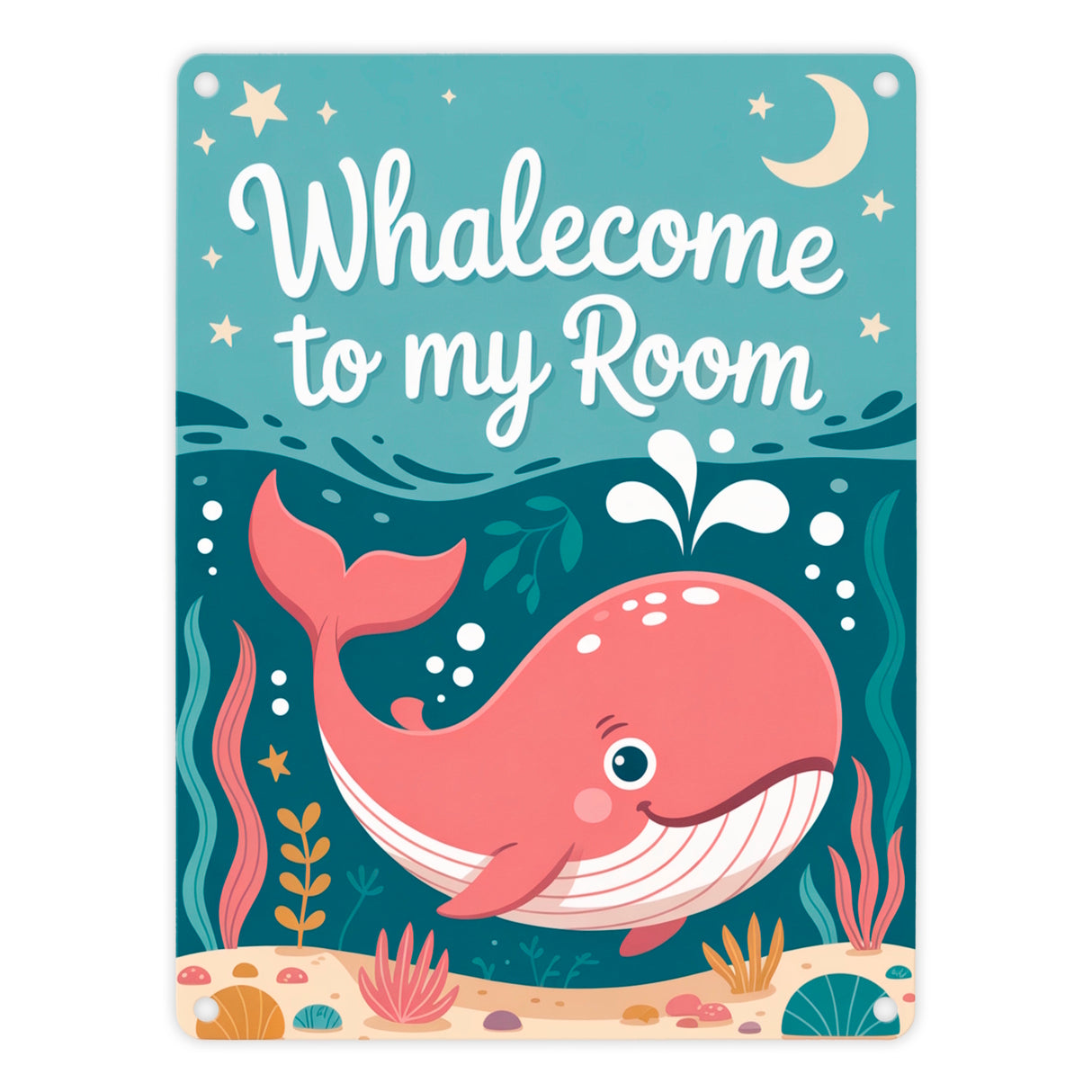 Pinker Wal Metallschild in 15x20 cm Whalecome to my room