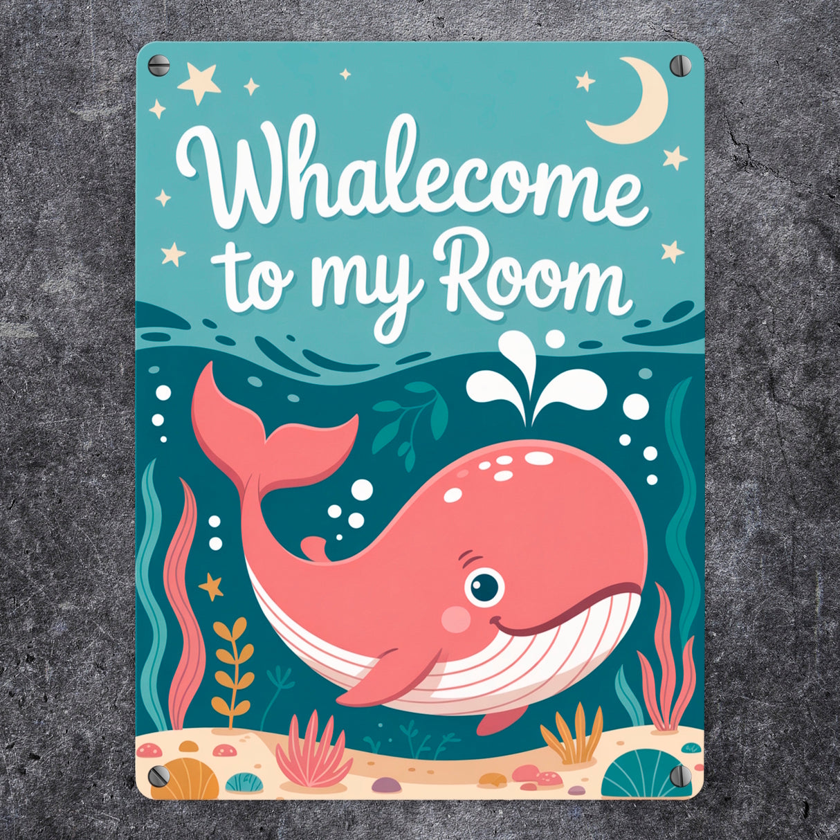 Pinker Wal Metallschild in 15x20 cm Whalecome to my room