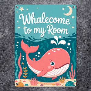 Pinker Wal Metallschild in 15x20 cm Whalecome to my room