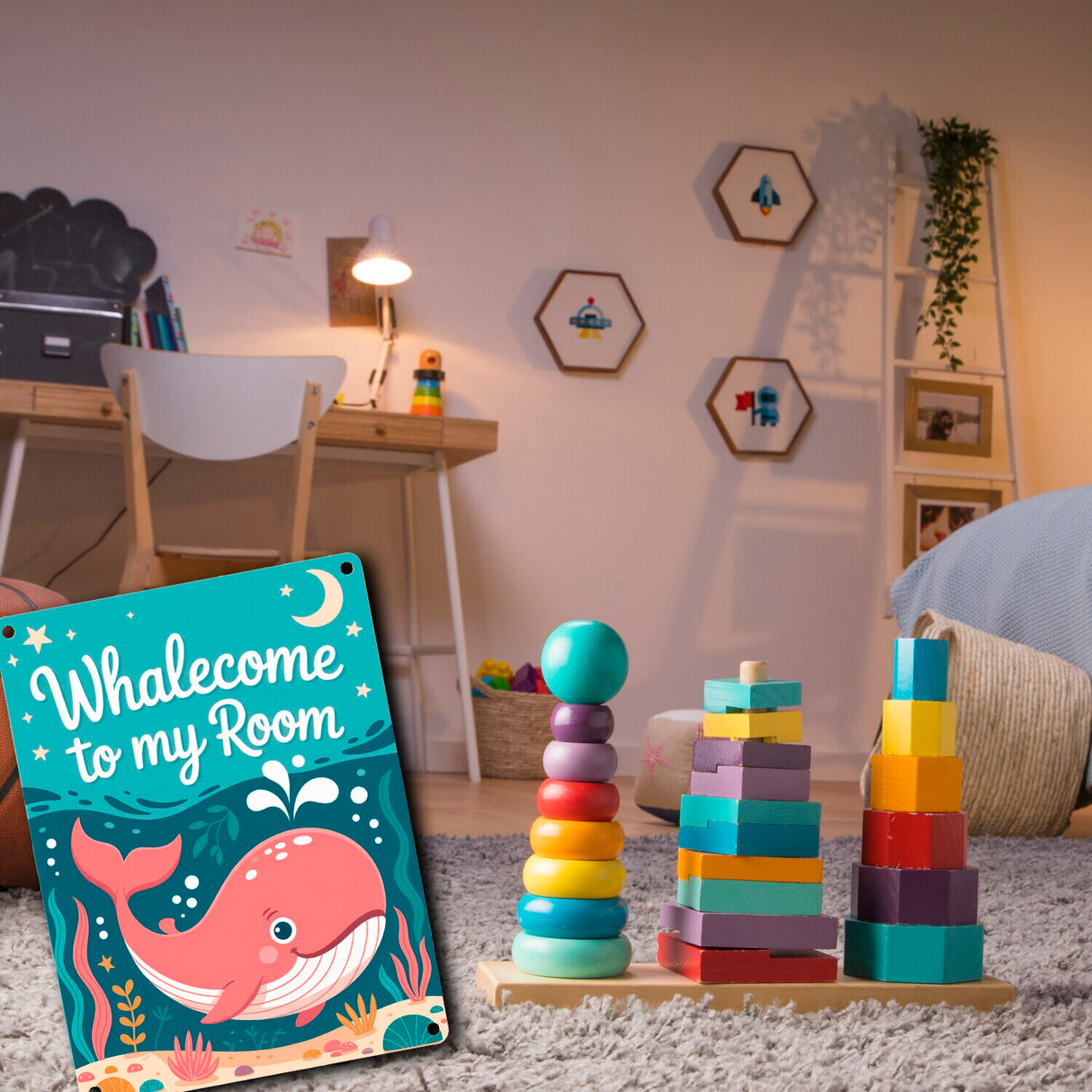 Pinker Wal Metallschild in 15x20 cm Whalecome to my room