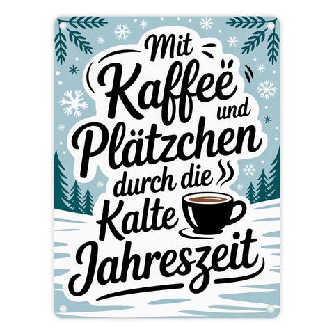 Winterliches Kaffee und Plätzchen Metallschild in 15x20 cm