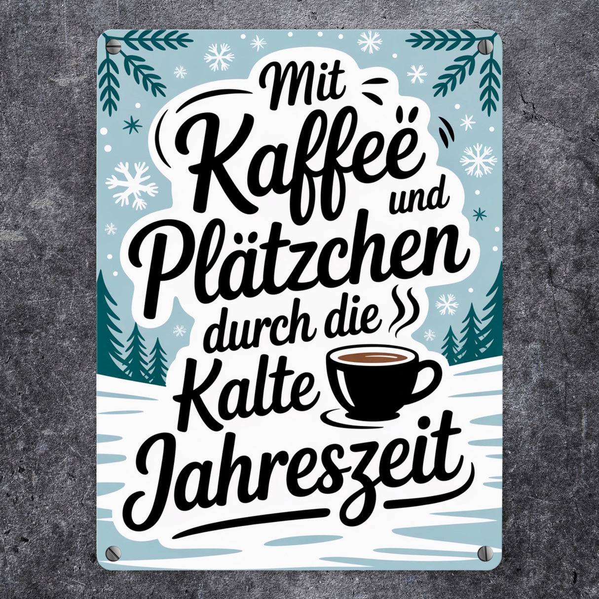Winterliches Kaffee und Plätzchen Metallschild in 15x20 cm