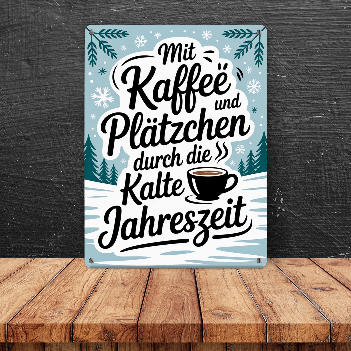 Winterliches Kaffee und Plätzchen Metallschild in 15x20 cm