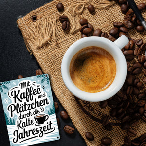 Winterliches Kaffee und Plätzchen Metallschild in 15x20 cm