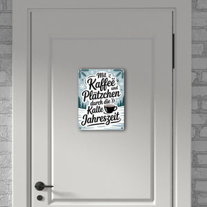 Winterliches Kaffee und Plätzchen Metallschild in 15x20 cm
