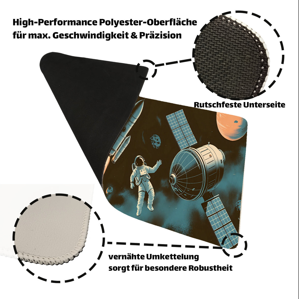 Raketenstart Astronaut Schreibtischunterlage 69x31cm XXL Mauspad für Weltraumfans