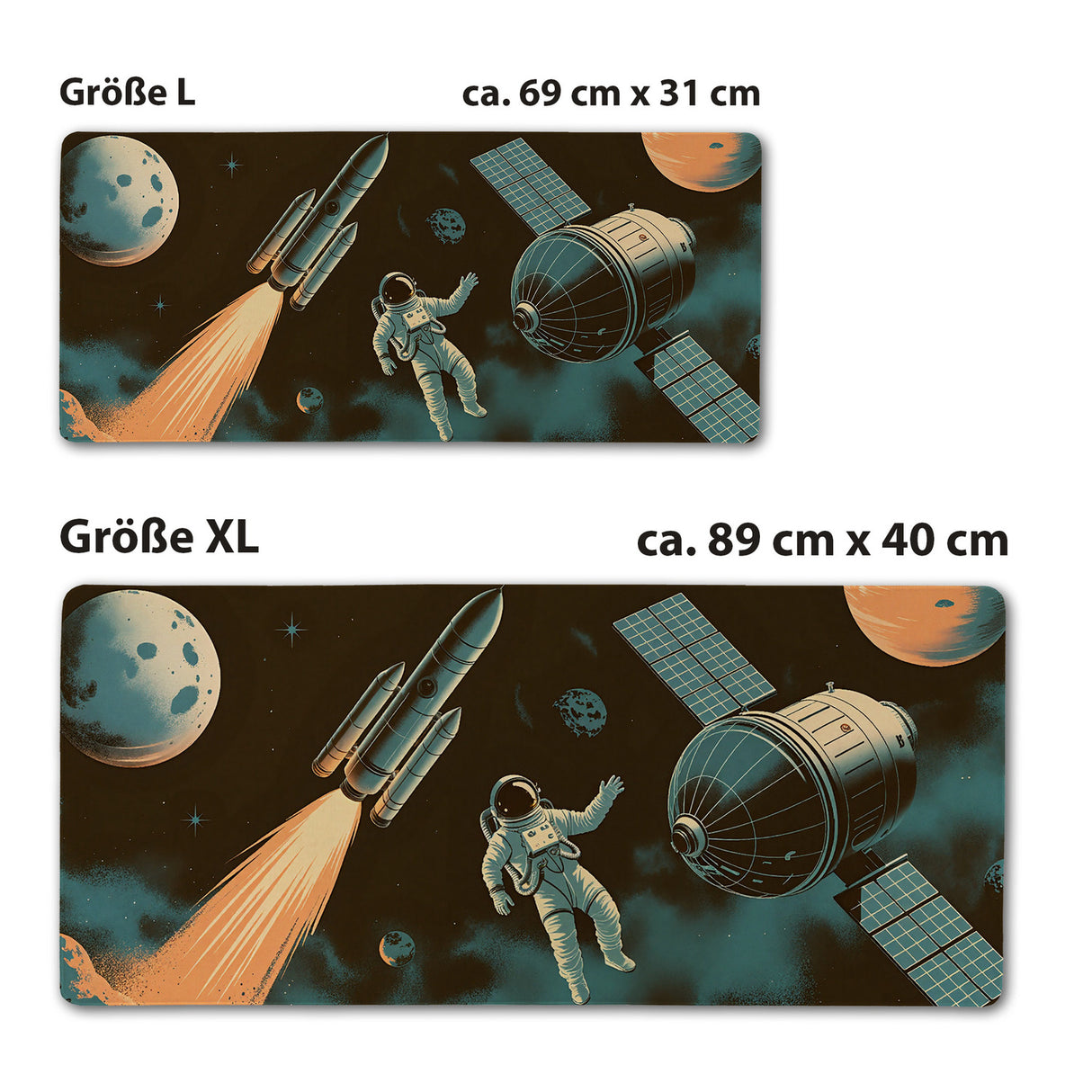 Raketenstart Astronaut Schreibtischunterlage 69x31cm XXL Mauspad für Weltraumfans