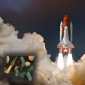 Raketenstart Astronaut Schreibtischunterlage 69x31cm XXL Mauspad für Weltraumfans