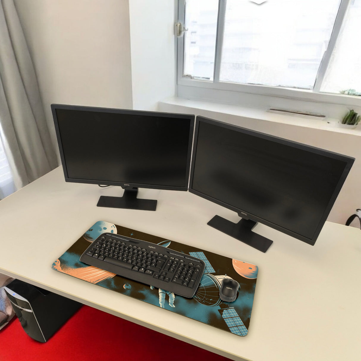 Raketenstart Astronaut Schreibtischunterlage 69x31cm XXL Mauspad für Weltraumfans