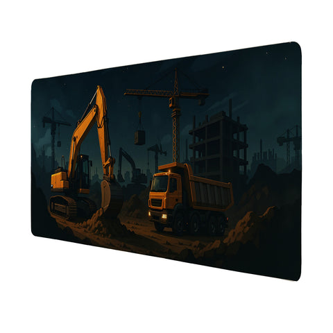 Baukran und Bagger Schreibtischunterlage 69x31cm XXL Mauspad für Baustellenfans
