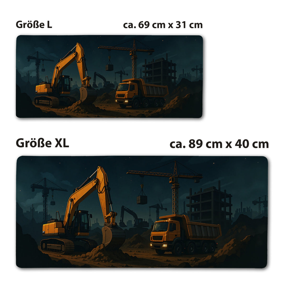 Baukran und Bagger Schreibtischunterlage 69x31cm XXL Mauspad für Baustellenfans