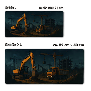 Baukran und Bagger Schreibtischunterlage 69x31cm XXL Mauspad für Baustellenfans