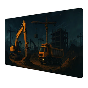 Baukran und Bagger Schreibtischunterlage 69x31cm XXL Mauspad für Baustellenfans