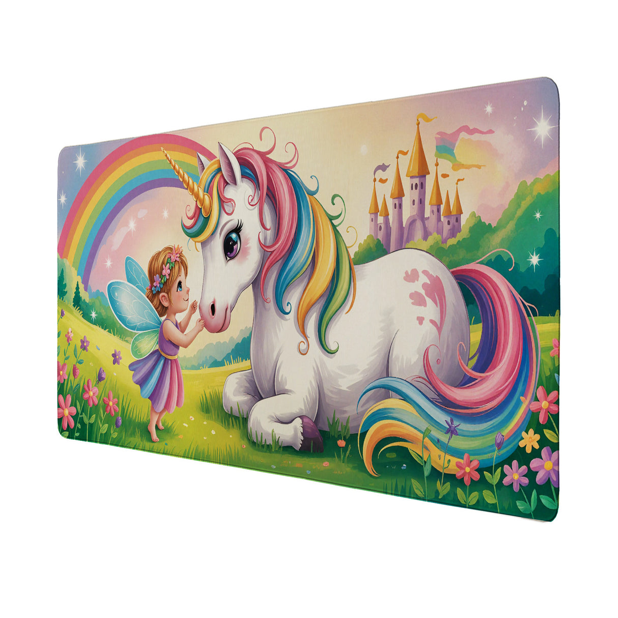 Fee Einhorn Schreibtischunterlage 69x31cm XXL Mauspad für Fantasie-Liebhaber
