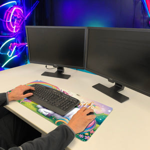 Fee Einhorn Schreibtischunterlage 69x31cm XXL Mauspad für Fantasie-Liebhaber