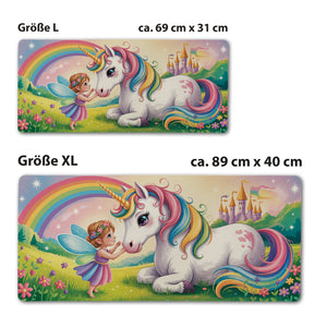 Fee Einhorn Schreibtischunterlage 69x31cm XXL Mauspad für Fantasie-Liebhaber