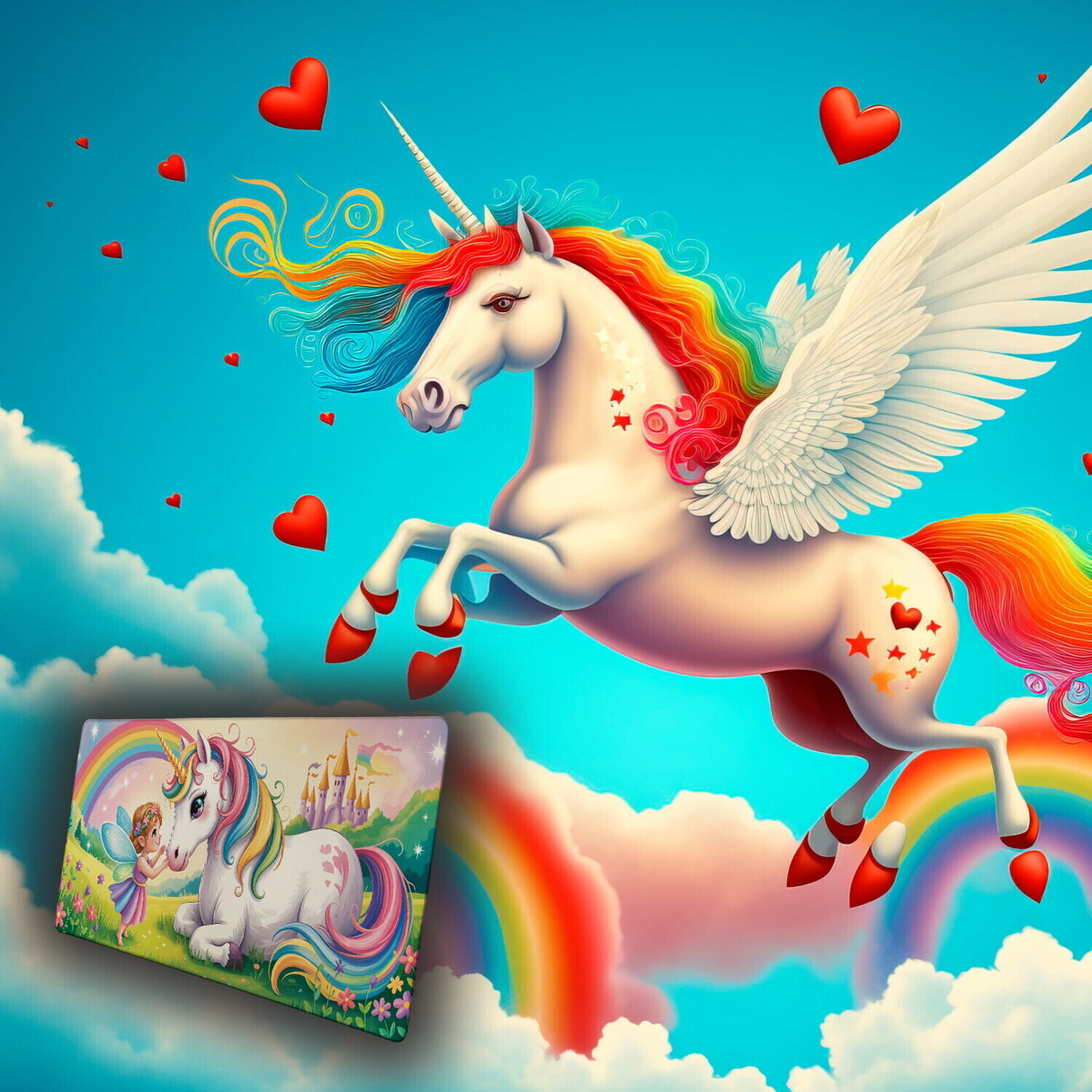 Fee Einhorn Schreibtischunterlage 69x31cm XXL Mauspad für Fantasie-Liebhaber