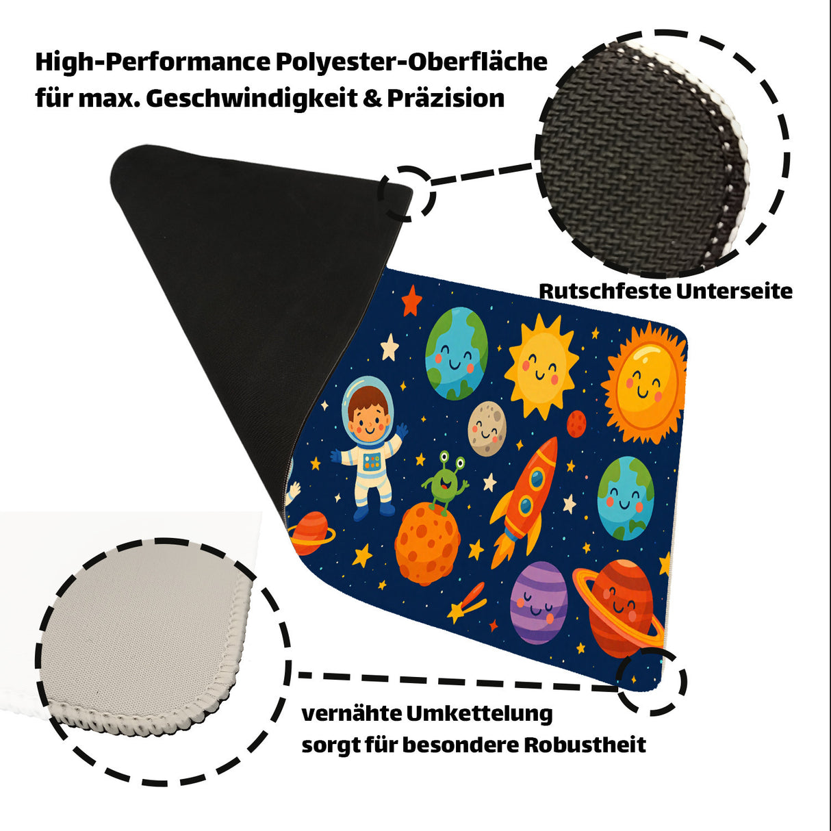 Weltraum Cartoon Astronauten Schreibtischunterlage 69x31cm XXL Mauspad für Kinder