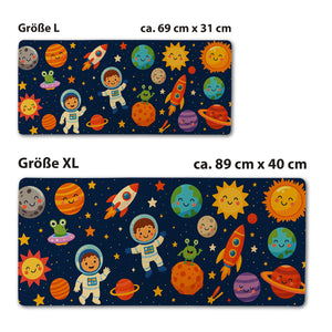 Weltraum Cartoon Astronauten Schreibtischunterlage 69x31cm XXL Mauspad für Kinder