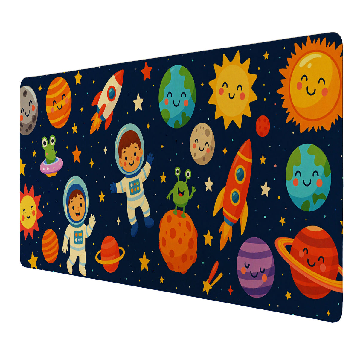 Weltraum Cartoon Astronauten Schreibtischunterlage 69x31cm XXL Mauspad für Kinder