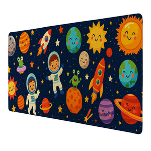 Weltraum Cartoon Astronauten Schreibtischunterlage 69x31cm XXL Mauspad für Kinder