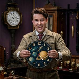 Sterne Weltraum Raketen Wanduhr mit Planeten Motiv