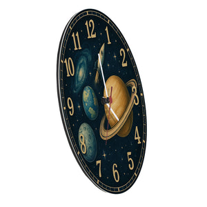 Sterne Weltraum Raketen Wanduhr mit Planeten Motiv