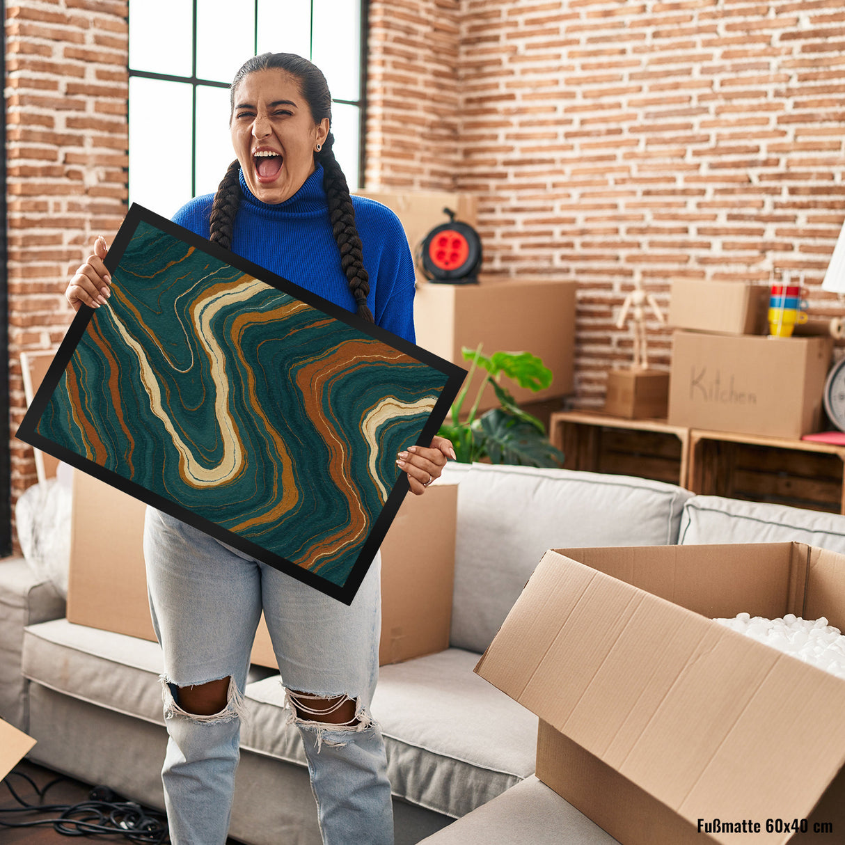 Teal Rost Wellen Fußmatte in 35x50 cm Kunstwerk für Büro