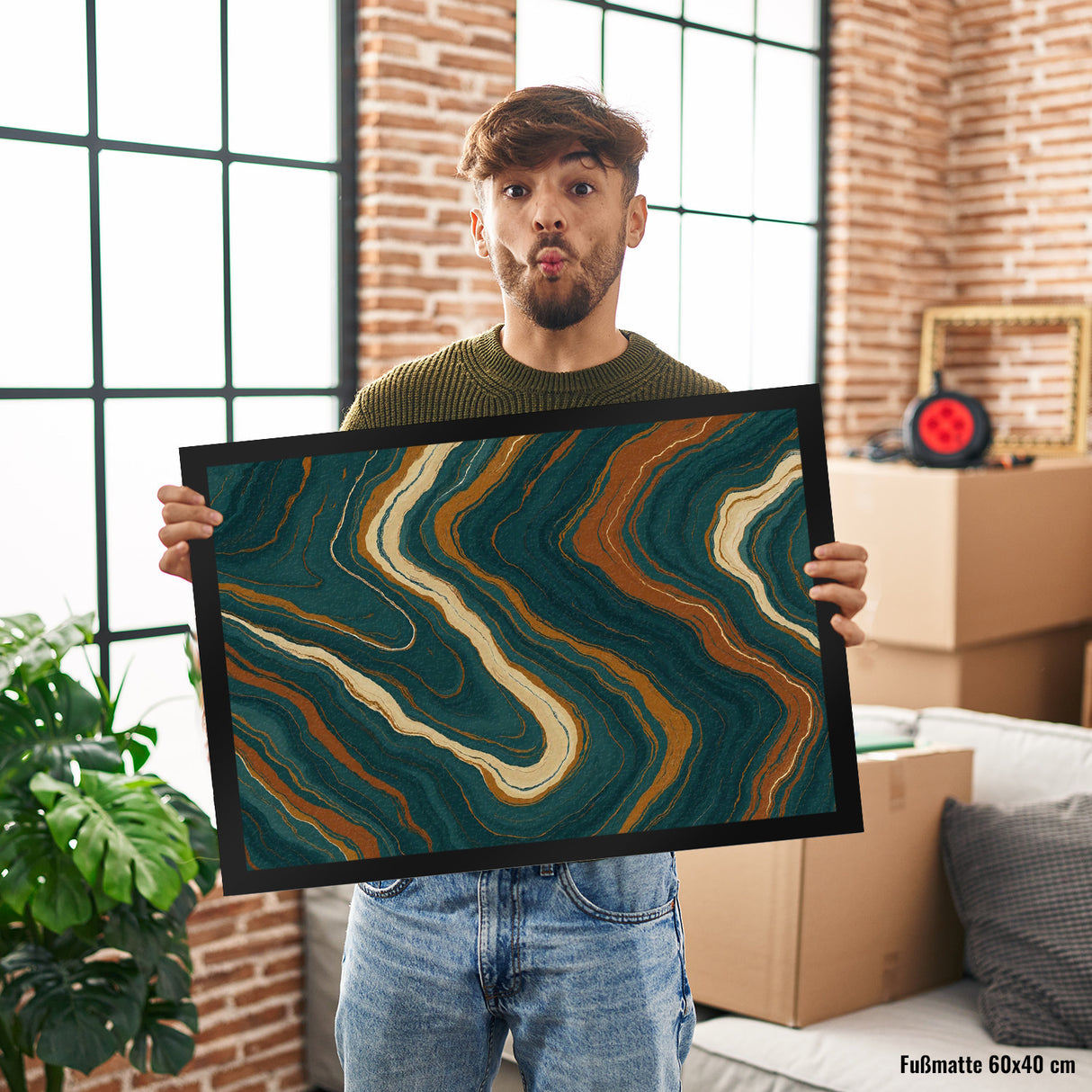 Teal Rost Wellen Fußmatte in 35x50 cm Kunstwerk für Büro