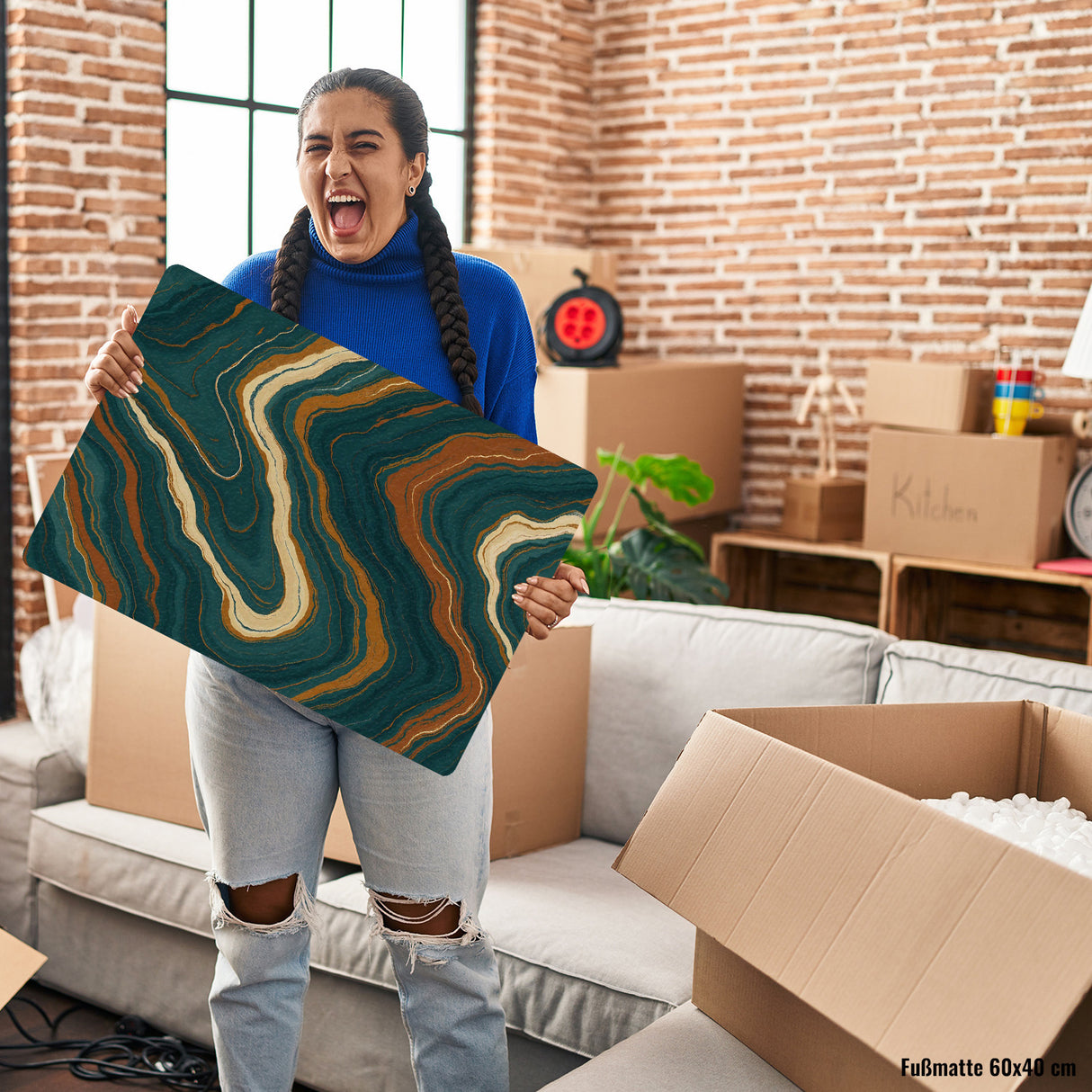 Teal Rost Wellen Fußmatte in 35x50 cm ohne Rand Kunstwerk für Büro