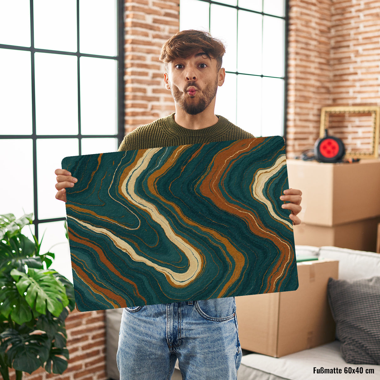 Teal Rost Wellen Fußmatte in 35x50 cm ohne Rand Kunstwerk für Büro