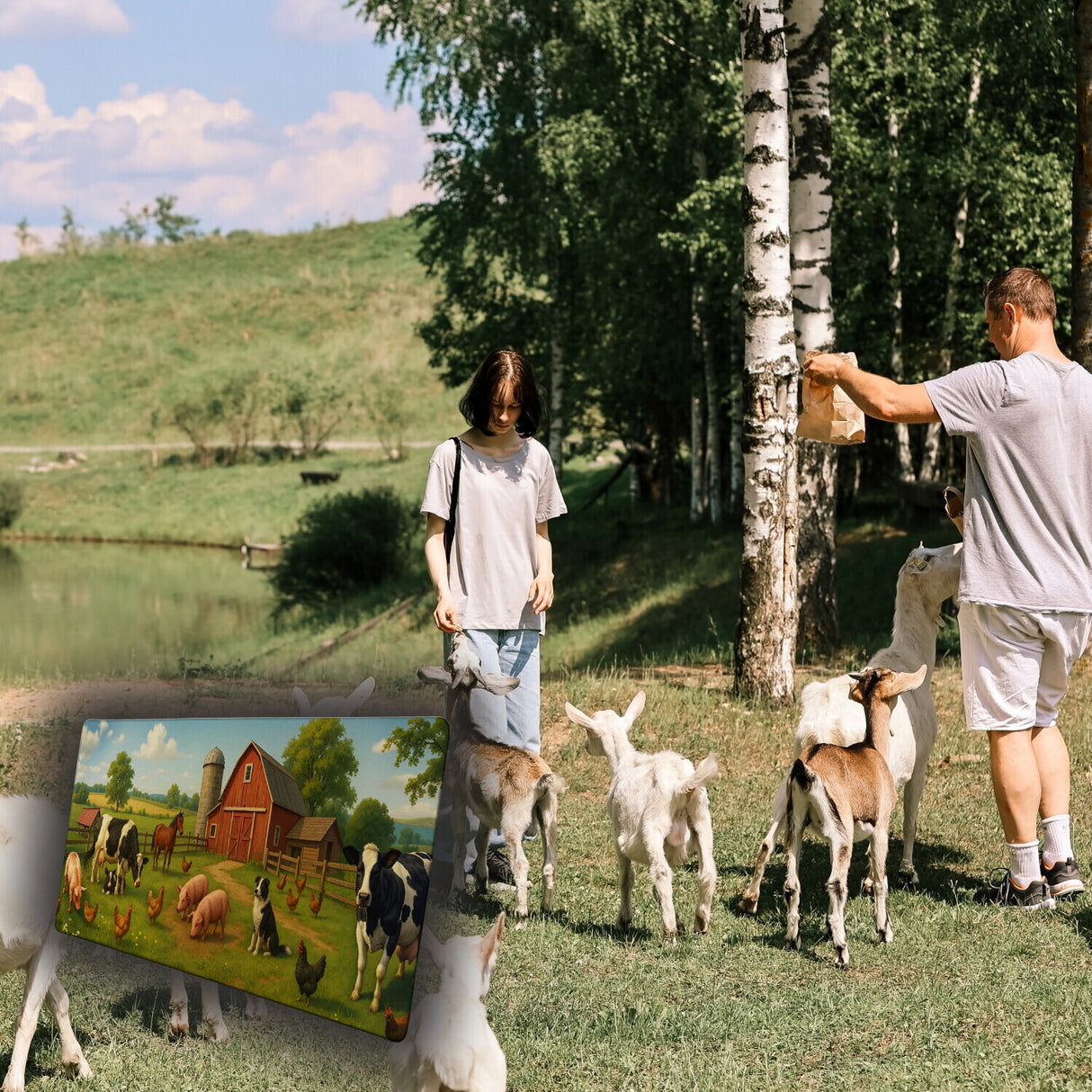 Bauernhof Tiere Schreibtischunterlage 69x31cm XXL Mauspad für Naturfreunde