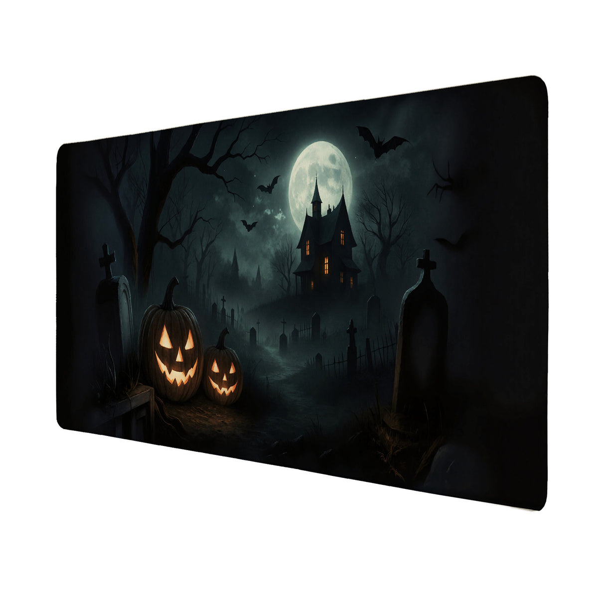 Kürbislaternen Friedhof Schreibtischunterlage 69x31cm XXL Mauspad für Halloween