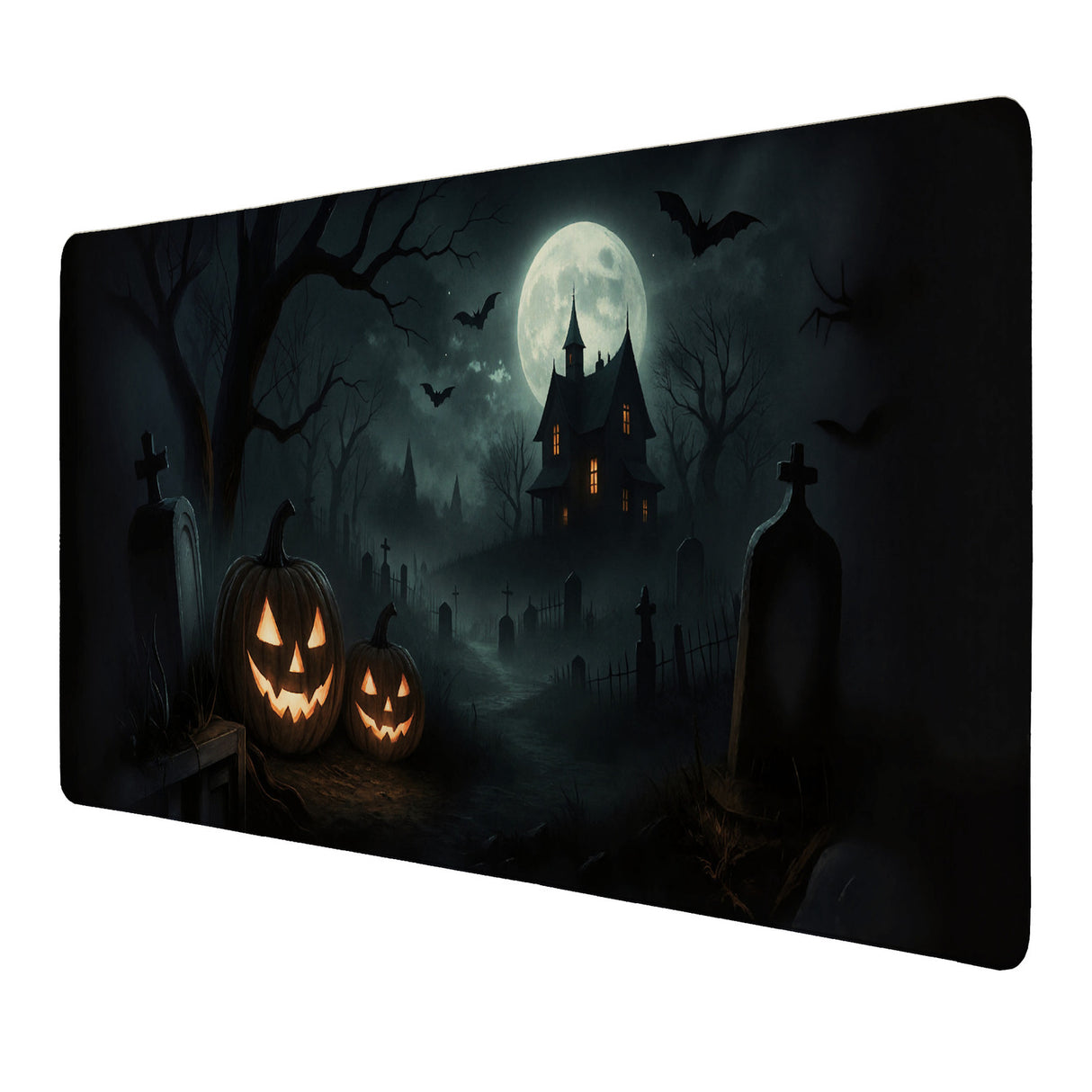 Kürbislaternen Friedhof Schreibtischunterlage 69x31cm XXL Mauspad für Halloween