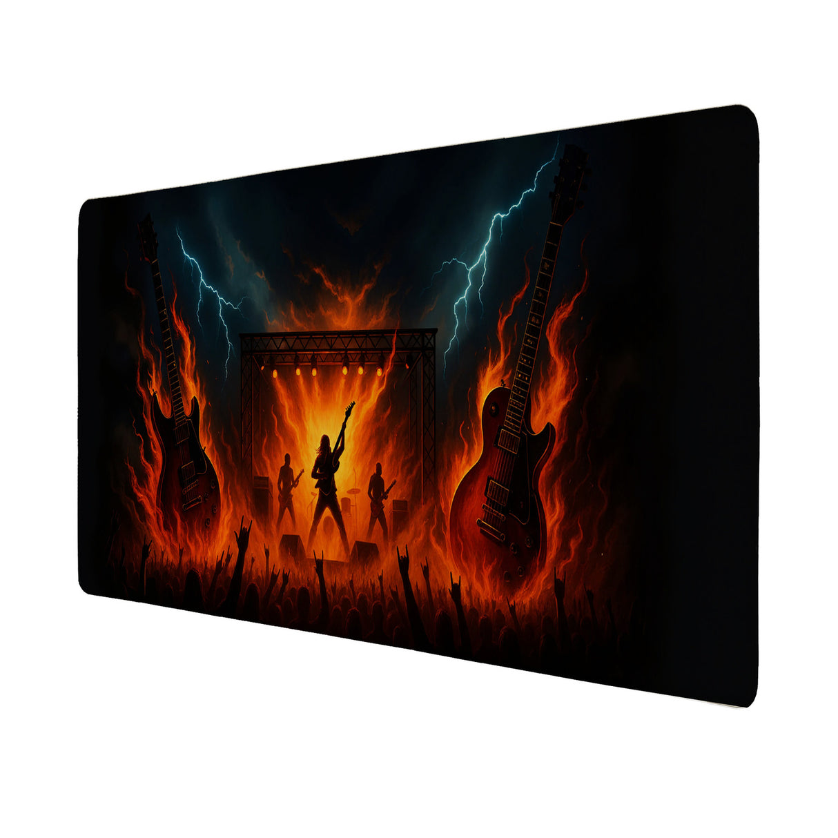 Heavy Metal Konzert Schreibtischunterlage 69x31cm XXL Mauspad mit Flammen