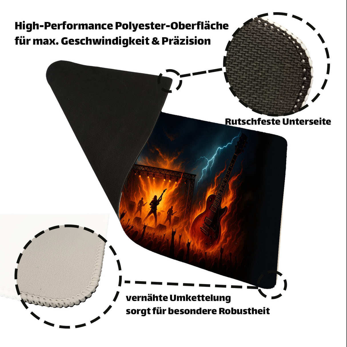 Heavy Metal Konzert Schreibtischunterlage 69x31cm XXL Mauspad mit Flammen