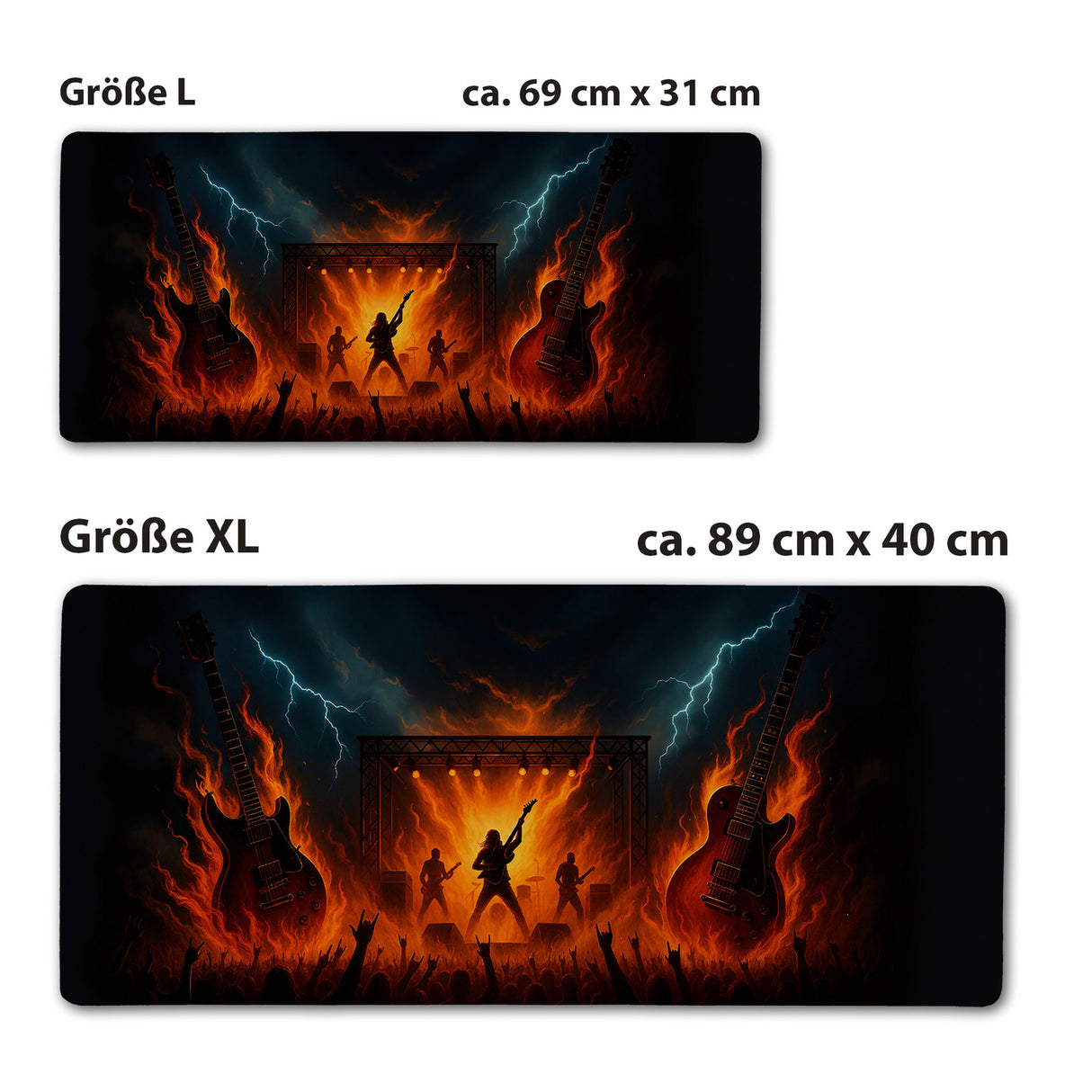 Heavy Metal Konzert Schreibtischunterlage 69x31cm XXL Mauspad mit Flammen