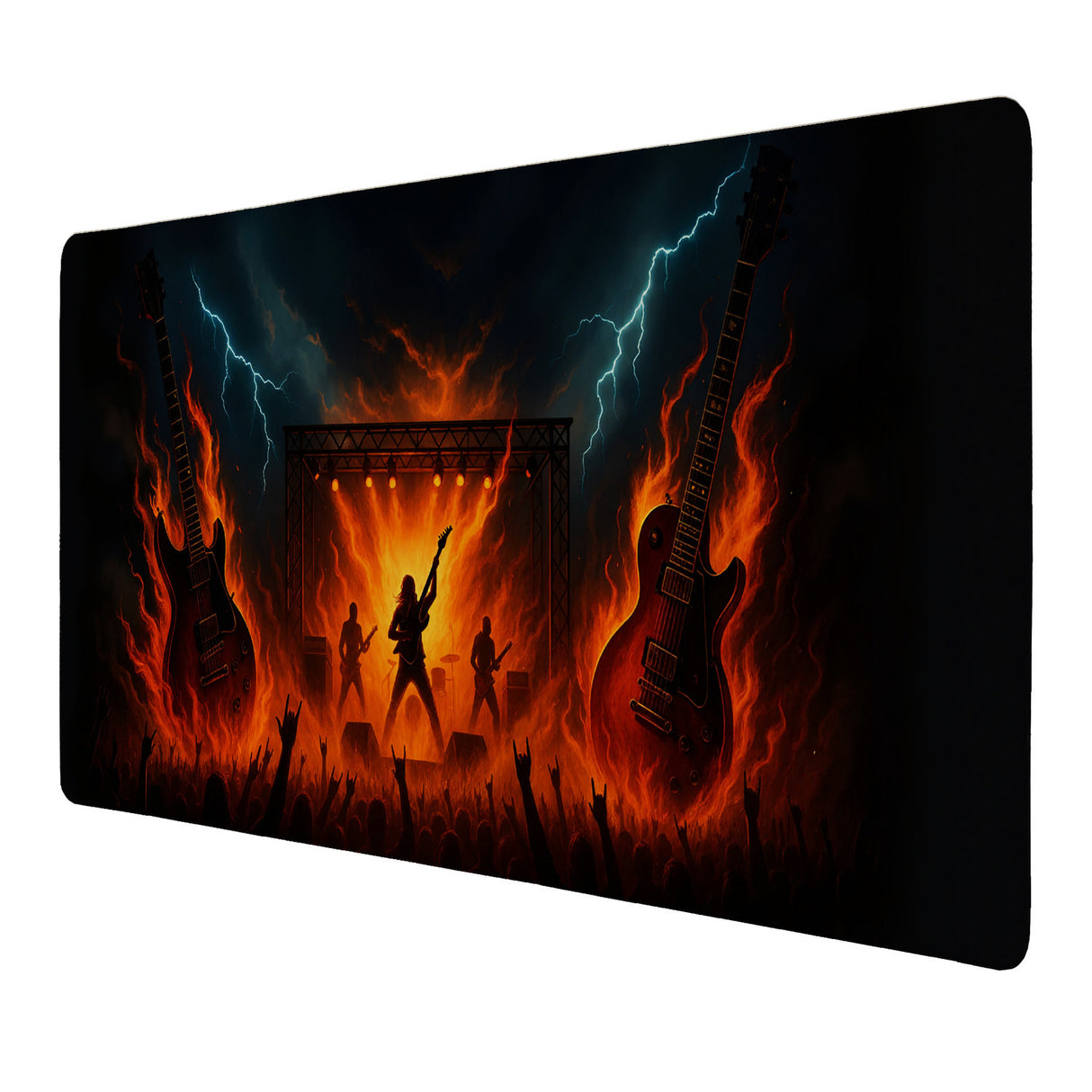 Heavy Metal Konzert Schreibtischunterlage 69x31cm XXL Mauspad mit Flammen