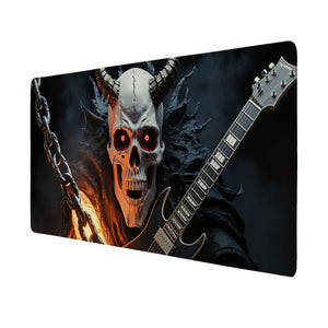 dämonischer Schädel mit E-Gitarre Schreibtischunterlage 69x31cm XXL Mauspad für Metal-Fans