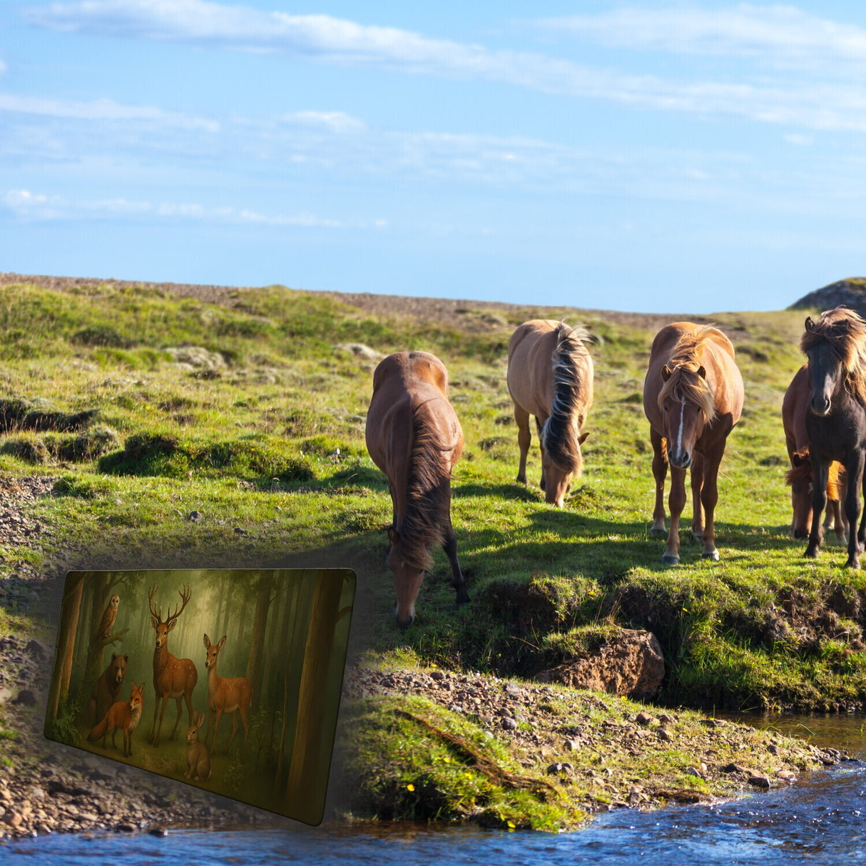 Tiere des Waldes Schreibtischunterlage 69x31cm XXL Mauspad