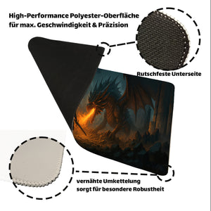 Drachen Ritter Kampf Schreibtischunterlage 69x31cm XXL Mauspad