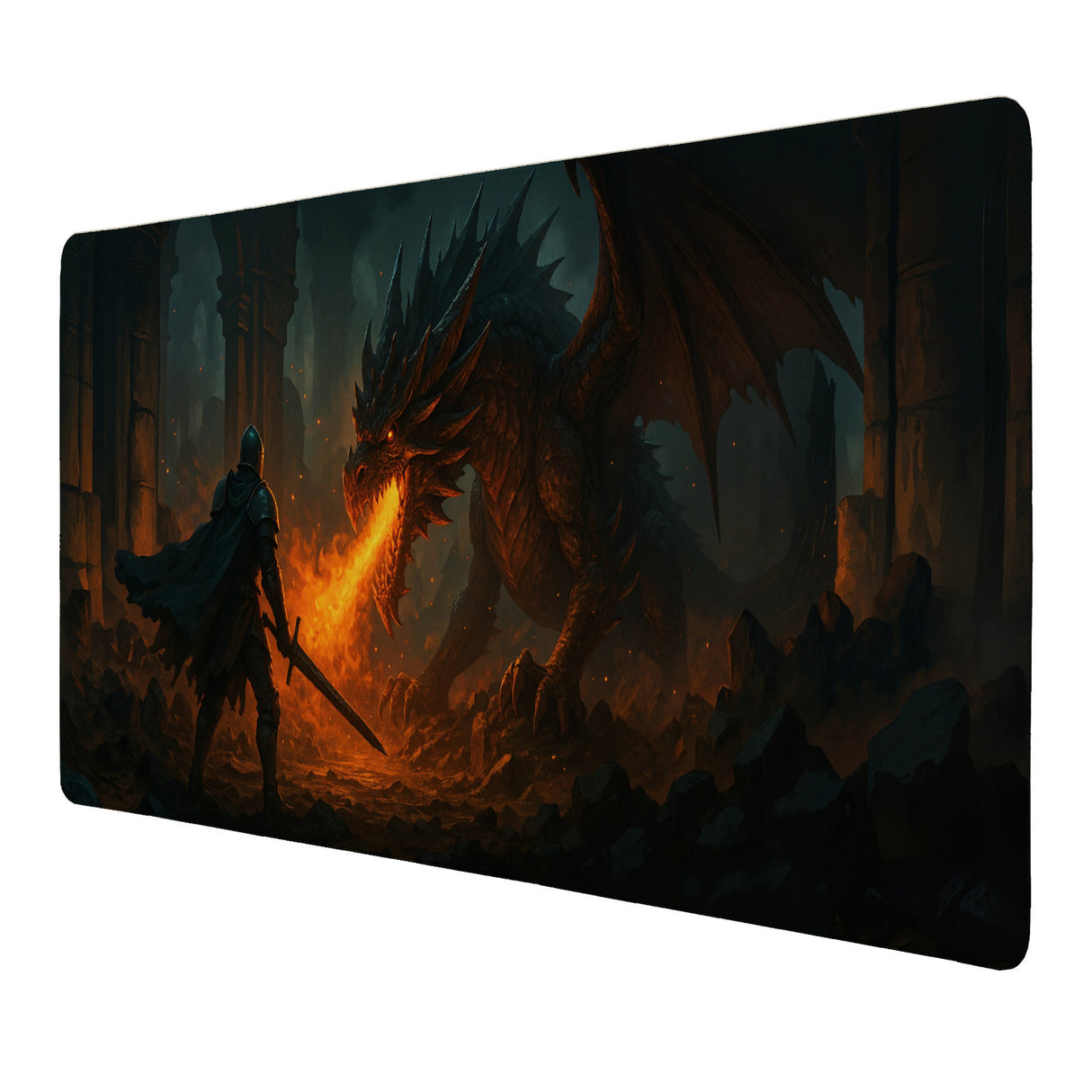 Drachen Ritter Kampf Schreibtischunterlage 69x31cm XXL Mauspad