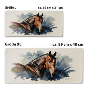 Pferdekopf Aquarell Schreibtischunterlage 69x31cm XXL Mauspad für Pferdefans
