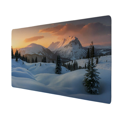 Winterliche Berglandschaft Schreibtischunterlage 69x31cm XXL Mauspad mit Sonnenuntergang