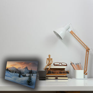 Winterliche Berglandschaft Schreibtischunterlage 69x31cm XXL Mauspad mit Sonnenuntergang