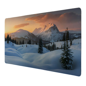 Winterliche Berglandschaft Schreibtischunterlage 69x31cm XXL Mauspad mit Sonnenuntergang