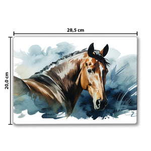 Pferdekopf Aquarell Schneidebrett aus Glas für Pferdefans