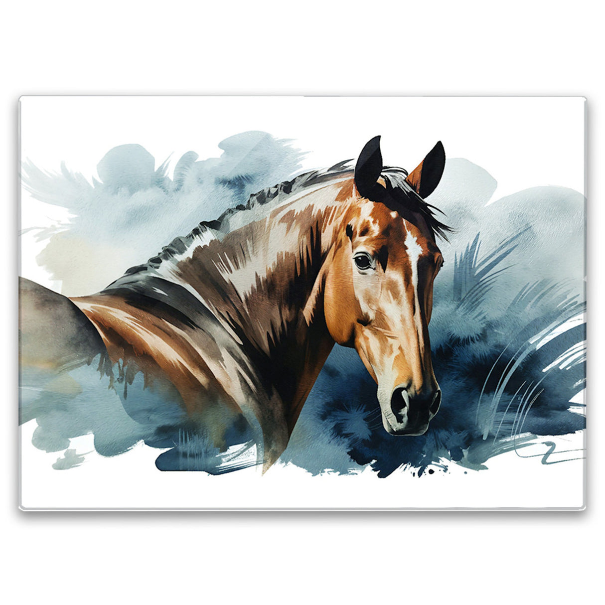 Pferdekopf Aquarell Schneidebrett aus Glas für Pferdefans