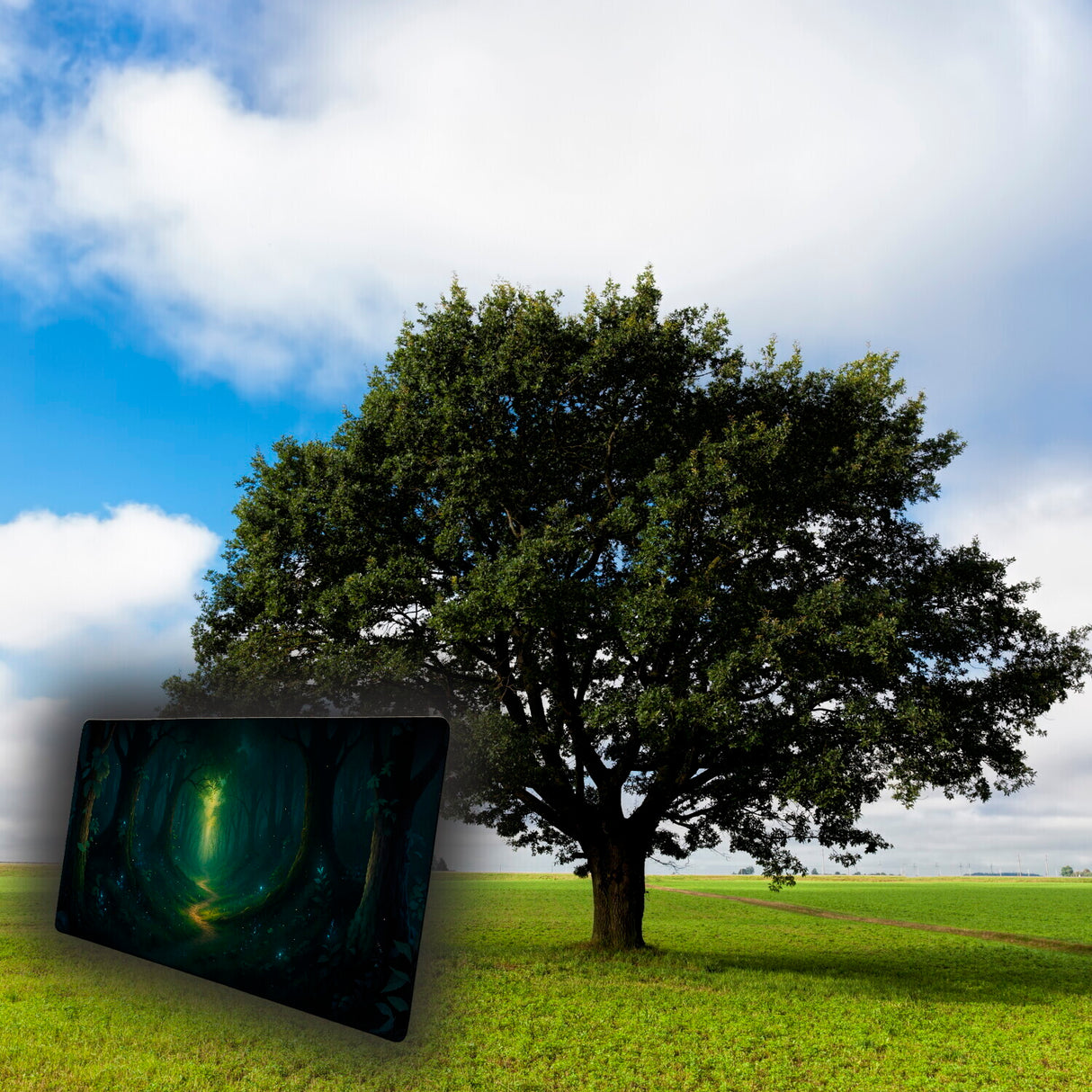 Mystischer Waldpfad Schreibtischunterlage 69x31cm XXL Mauspad für Naturfans