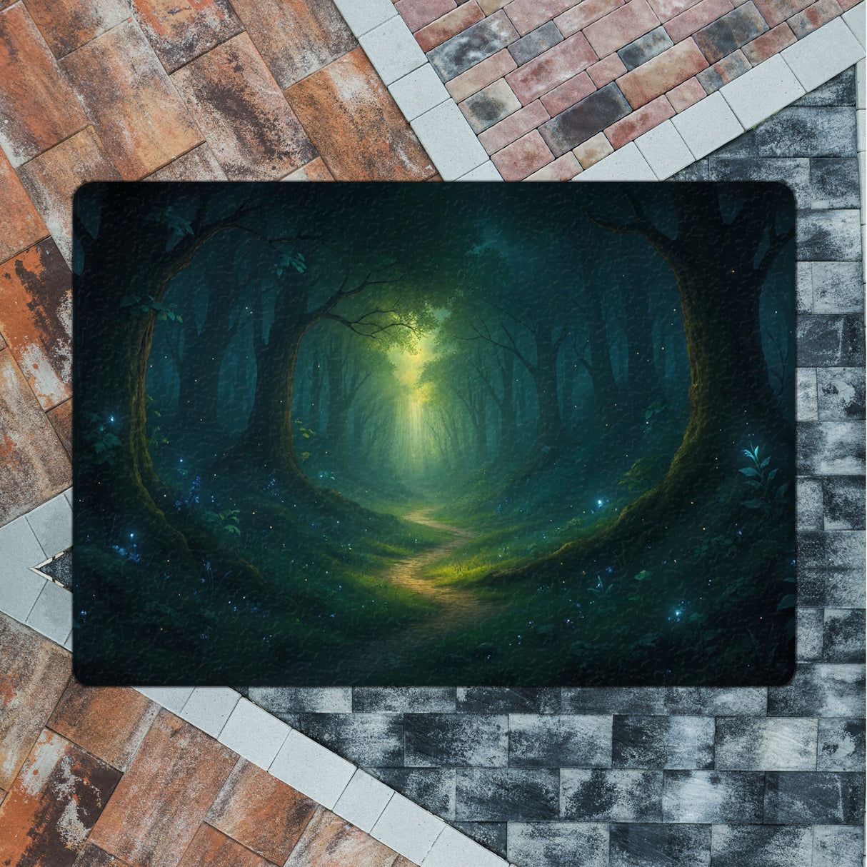 Mystischer Waldpfad Fußmatte in 35x50 cm ohne Rand für Naturfans